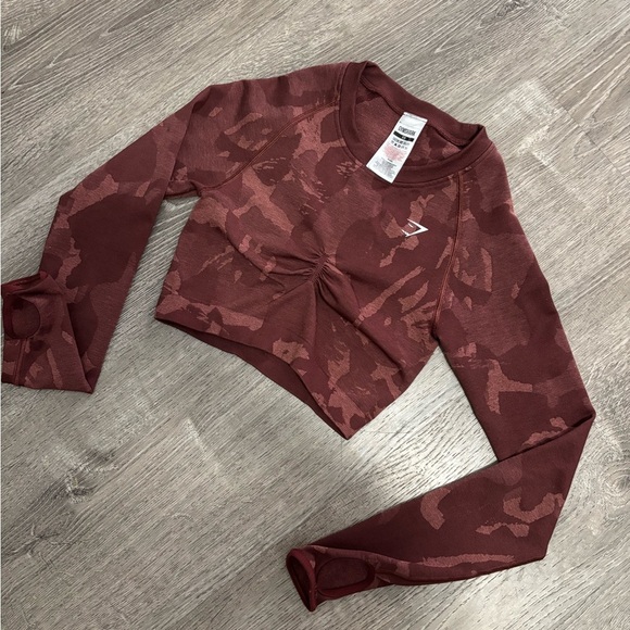 Gymshark Brown Patterned Long Sleeve Crop Top - Picture 3 of 6